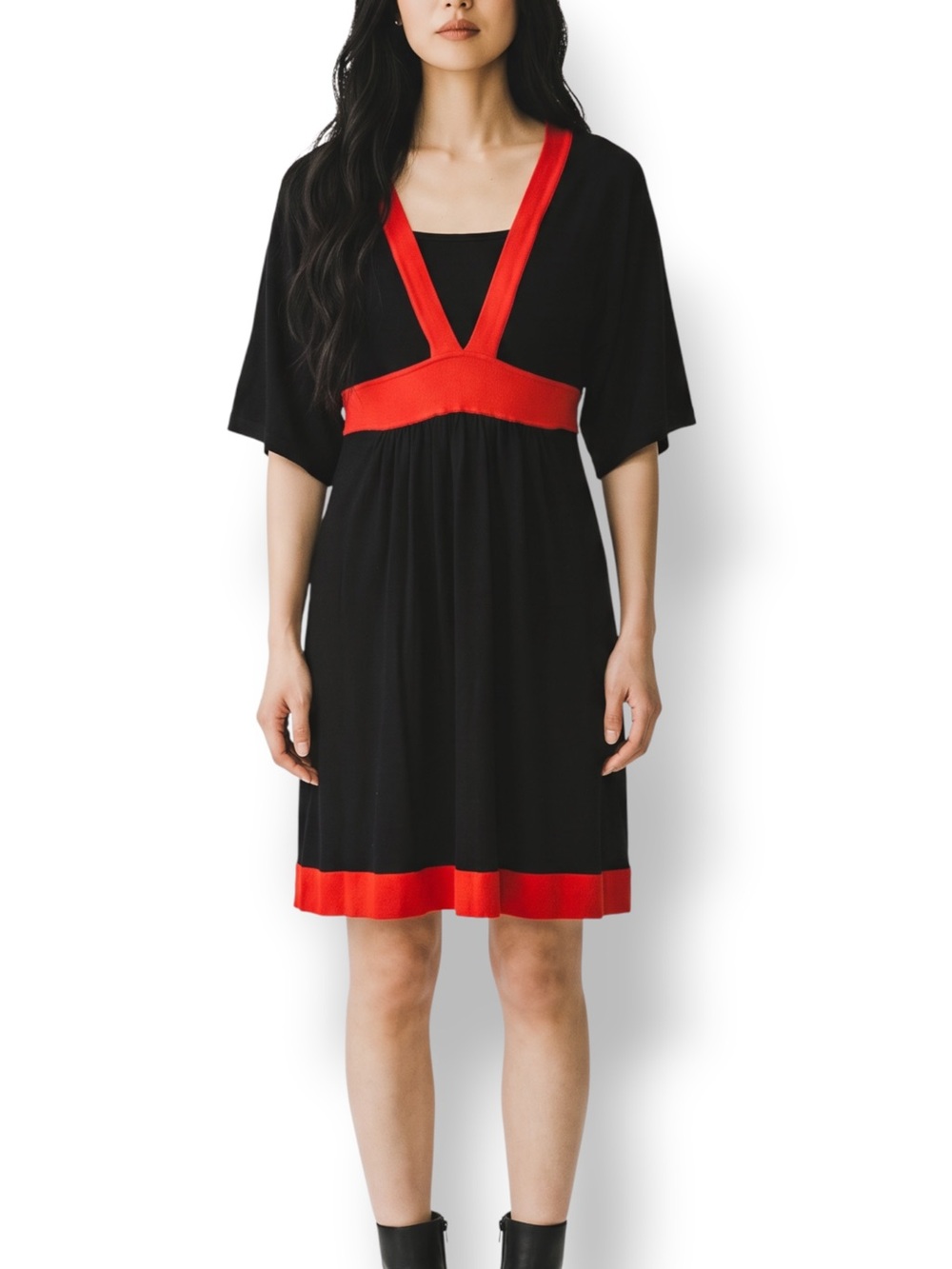4/$20 Style & Co Black Red Colorblock Empire Waist Sweater Dress Large